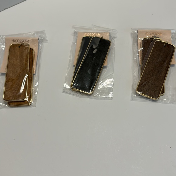 Blossom (Set of 3) Black , Brown, Light Brown Earrings Two All Gold Trim New - Picture 5 of 17